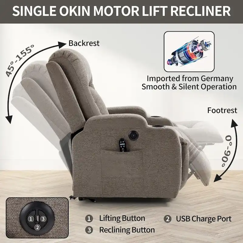 Power Lift Recliner with 8-Point Massage&Lumbar Heating, Cup Holders