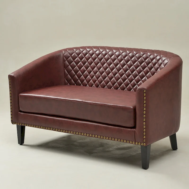 KINWELL 50W Tufted Faux Leather Upholstered Small Loveseat Sofa