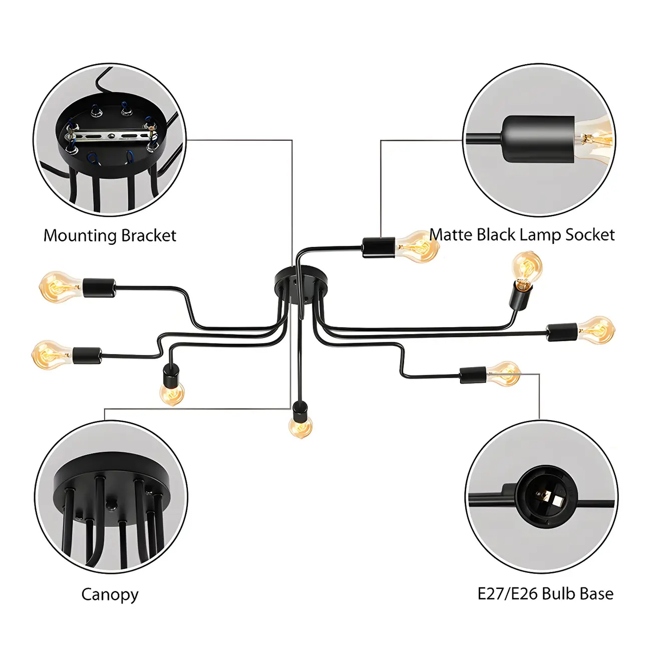 Industrial Branch Metal Semi Flush Ceiling Light