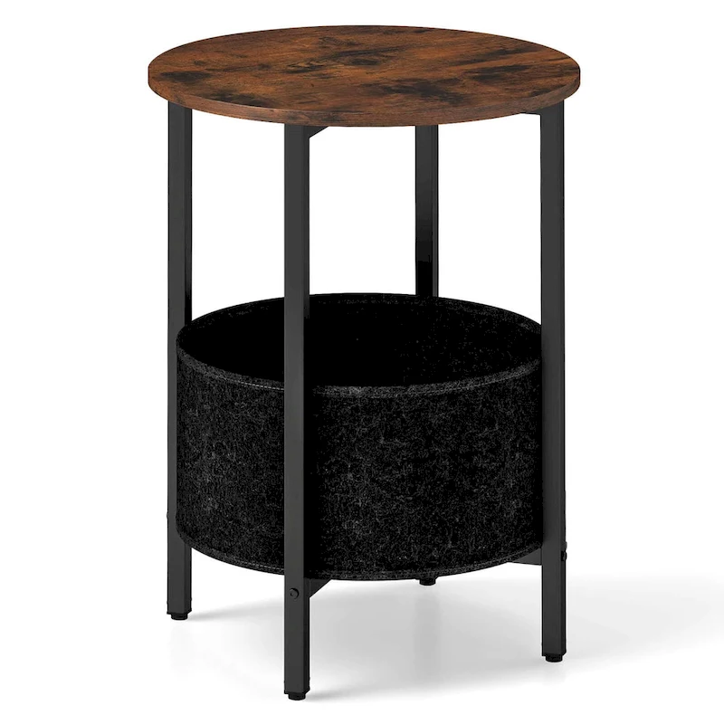Costway 1/2 PCS Round End Table with Felt Storage Basket Sturdy Metal
