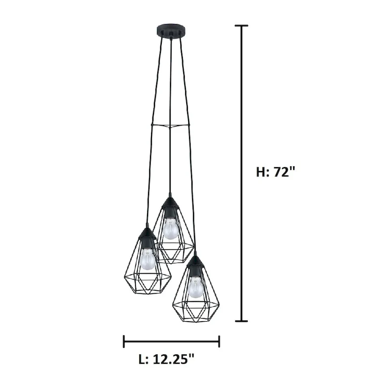 Eglo Tarbes 3-light Matte Black Multi Light Cage Staircase Pendant