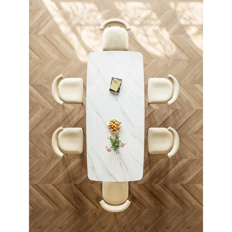 Lesly Rectangle White 70.86 in. Dining Table (8 Seats) - 70.86D35.43W29.52H