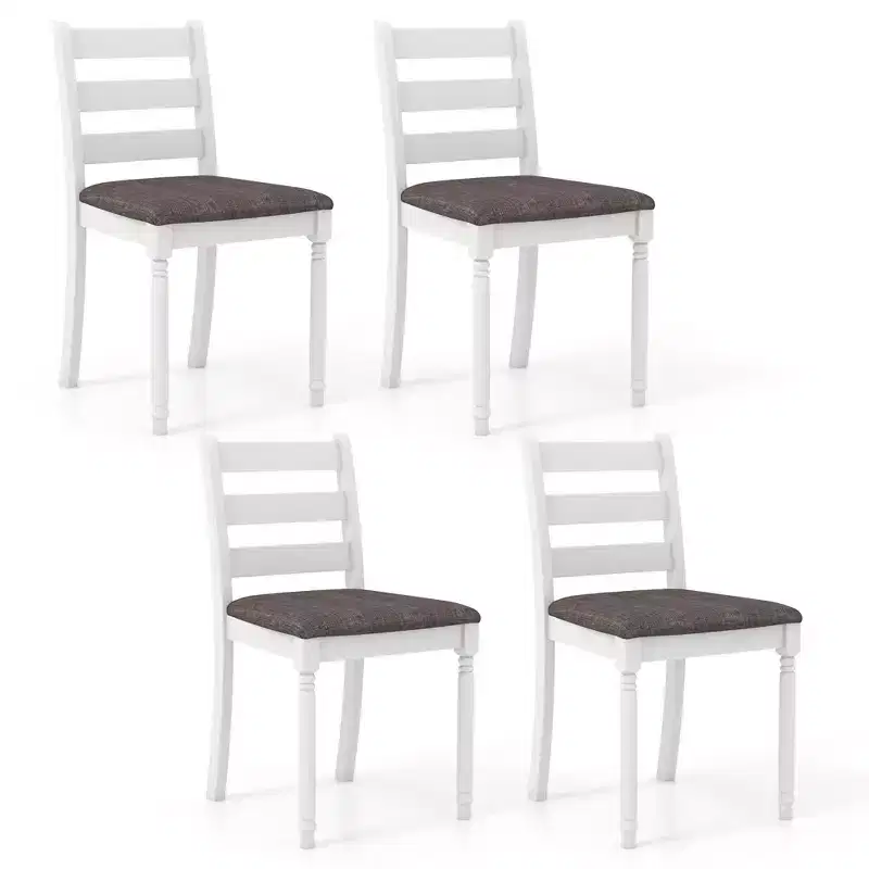 Beige Upholstered High Back Dining Chairs, Set of 4