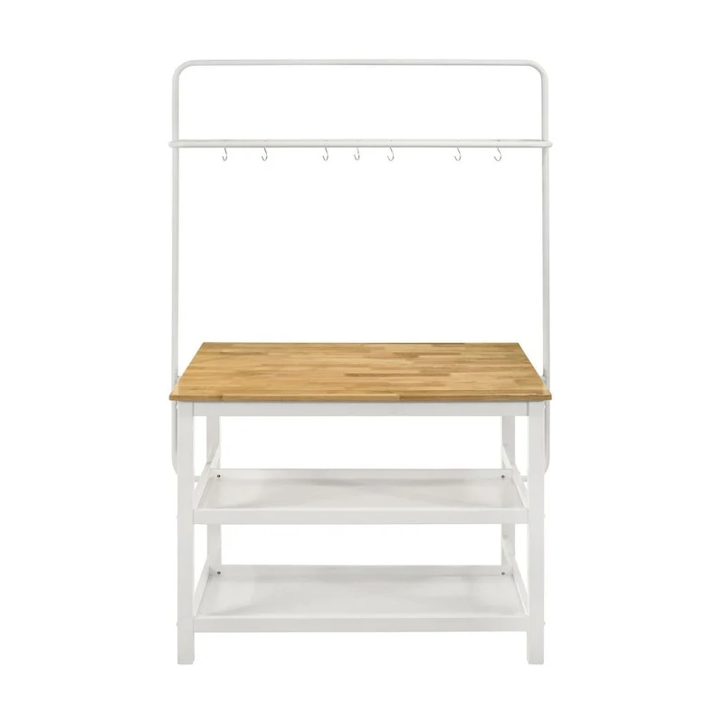 Prager Brown and White Kitchen Island Counter Table with Pot Rack