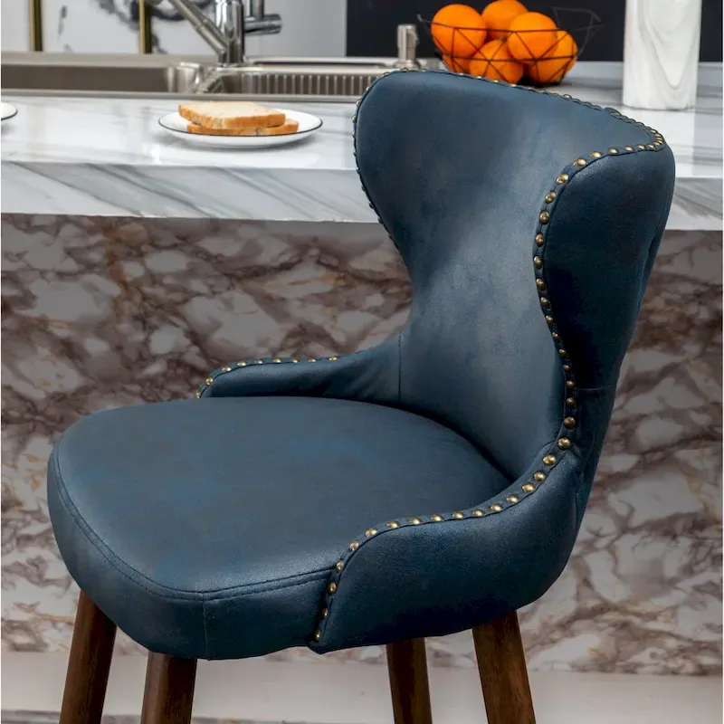 Nevis Mid-century Modern Faux Leather Tufted Nailhead Trim Barstool Set of 2