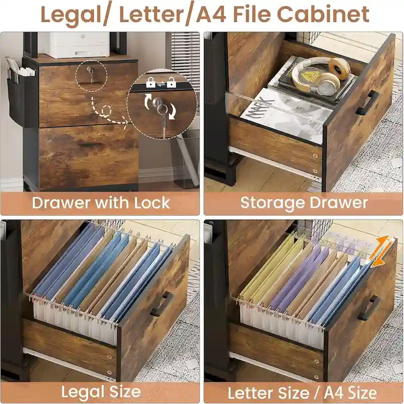 File Cabinet 2 Drawer Lock Filing Cabinet Printer Stand Bookshelves