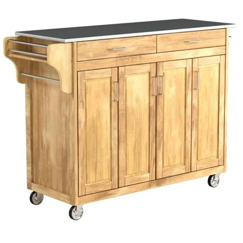 Stainless Steel Top Wooden Kitchen Cart Island with Casters - 48-3/4-inch W *17-3/4-inch * D35-inch H