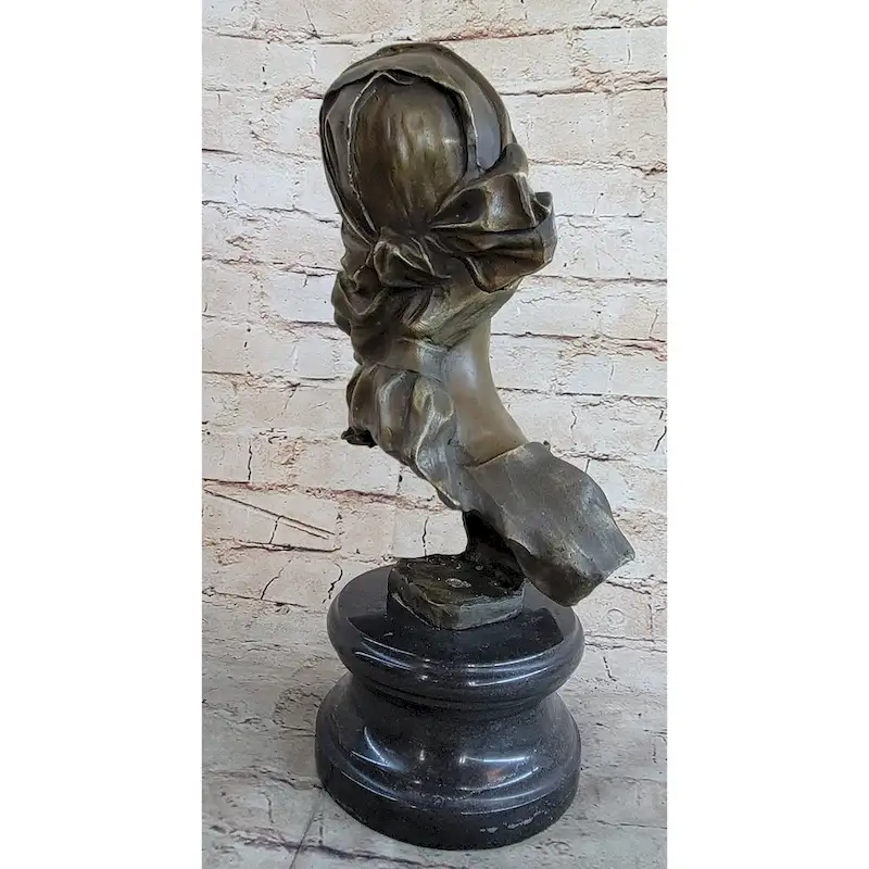 Milo MaidenS Gaze  Elegant Bronze Female Bust Sculpture On Marble Base