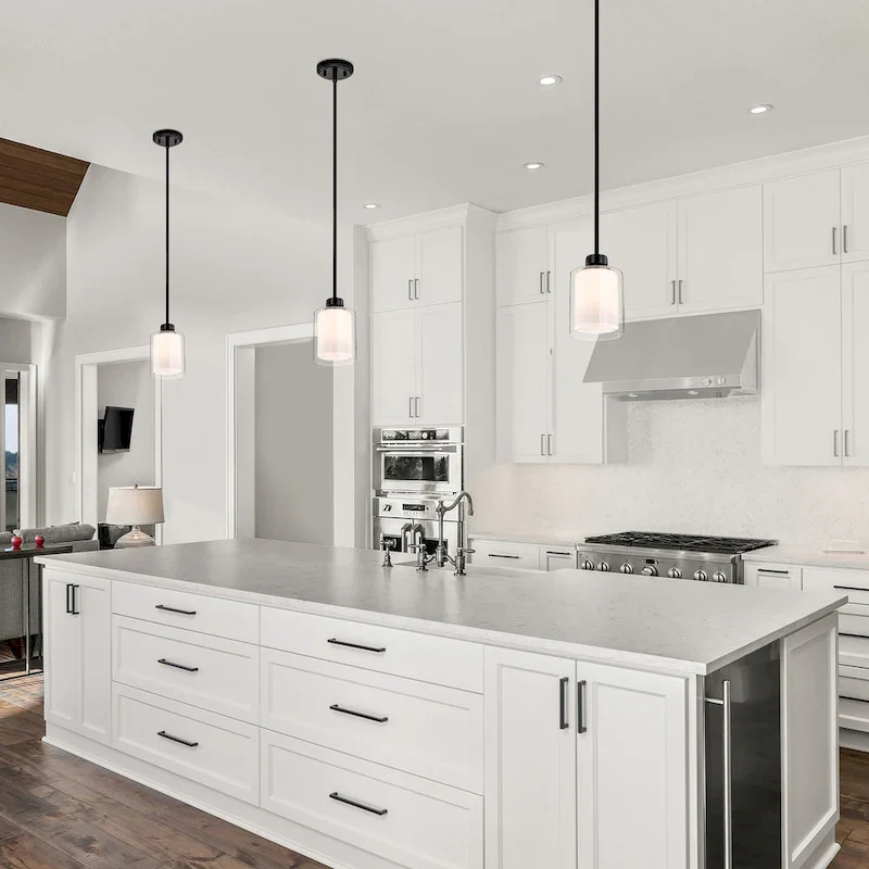 Daley 1-Light Matte Black Double Shaded Mini Pendant Light with Clear Glass and White Glass Shades