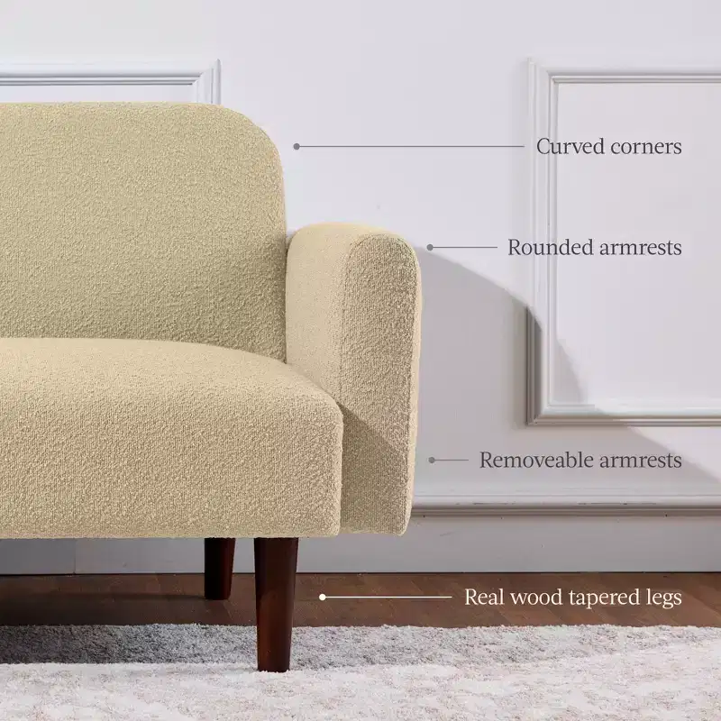Best Choice Products Curved Convertible Futon, Boucle Fabric Split-Back Sleeper Bed