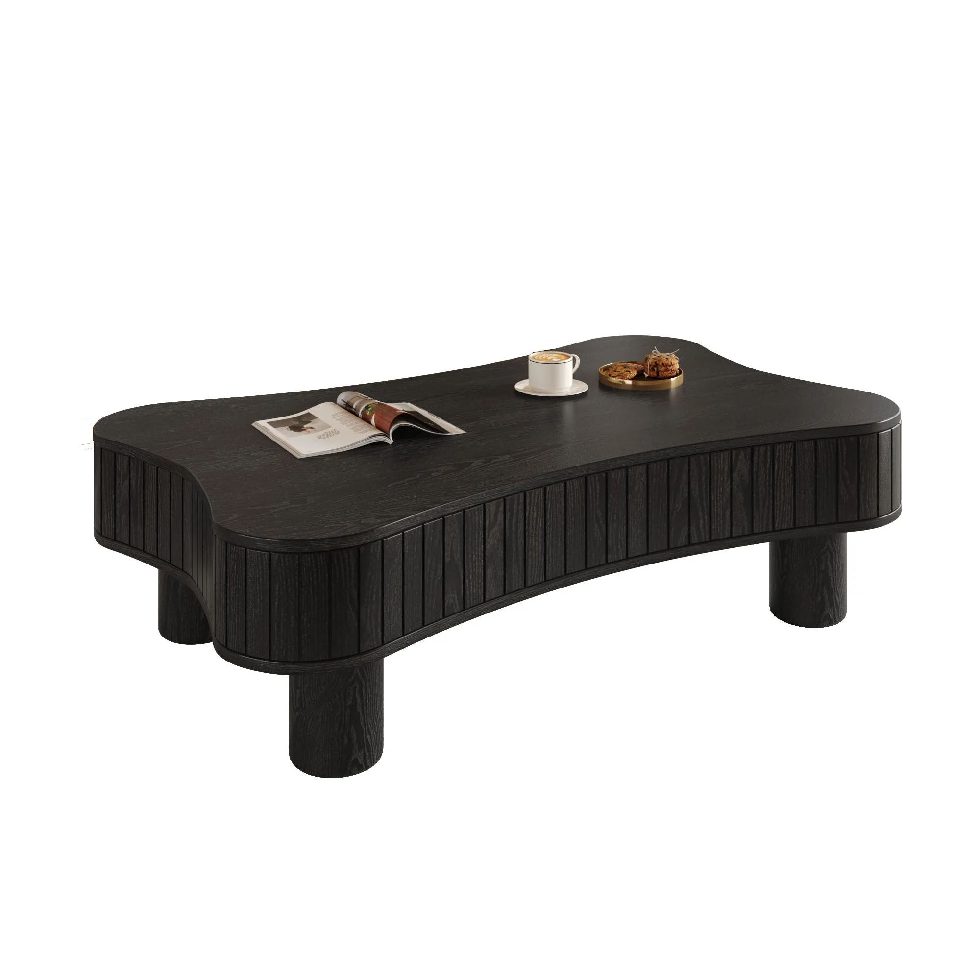 Walker Edison | Black Reeded Curve Design Lift Top Coffee Table and Desk
