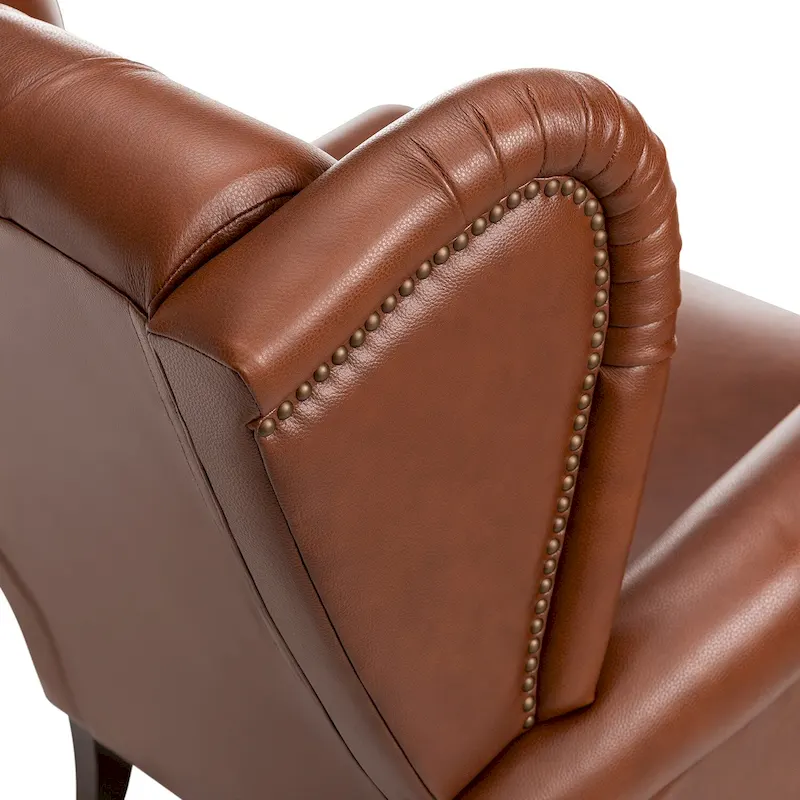 Alex Classic Wingback Leather Armchair with Nailhead Trim Set of 2 by HULALA HOME