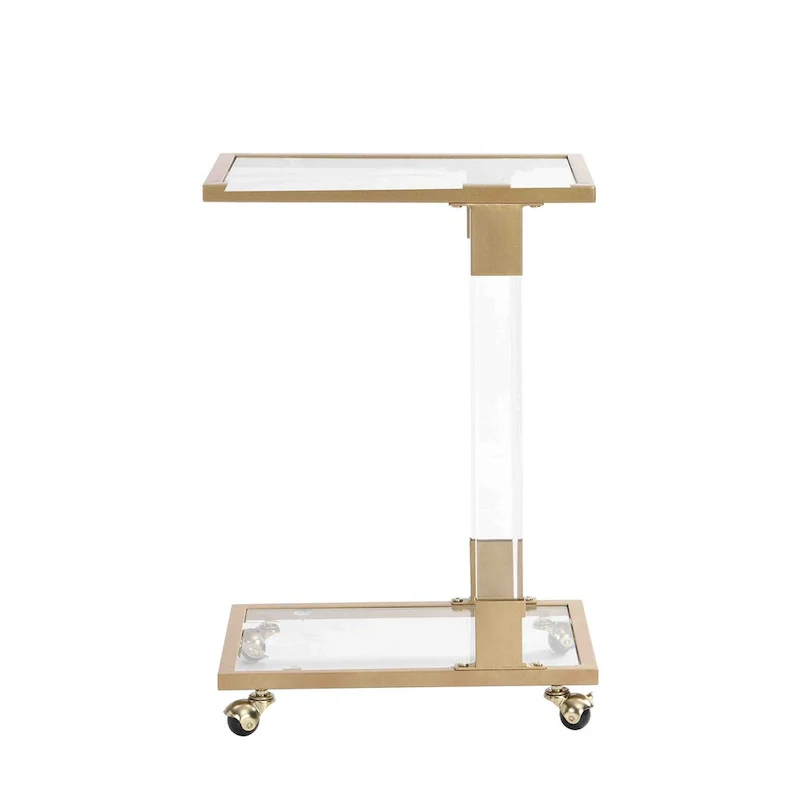 Glass Side Table, Acrylic End Table, Glass Top C Shape Square Table with Metal Base