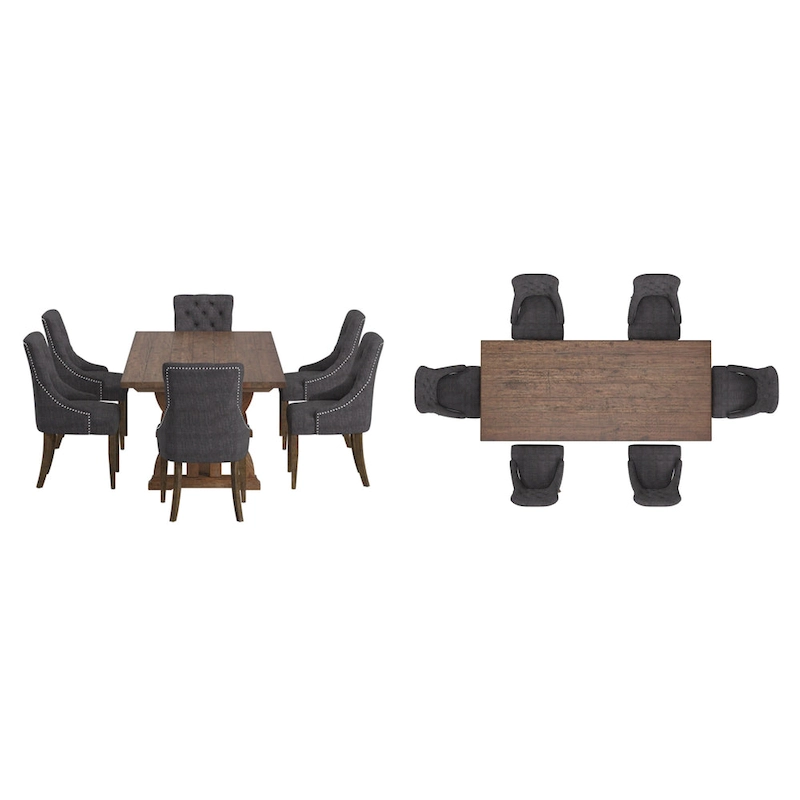 Bratislava Reclaimed Wood Table with Button Tufted Curved Back Chairs Dining Set