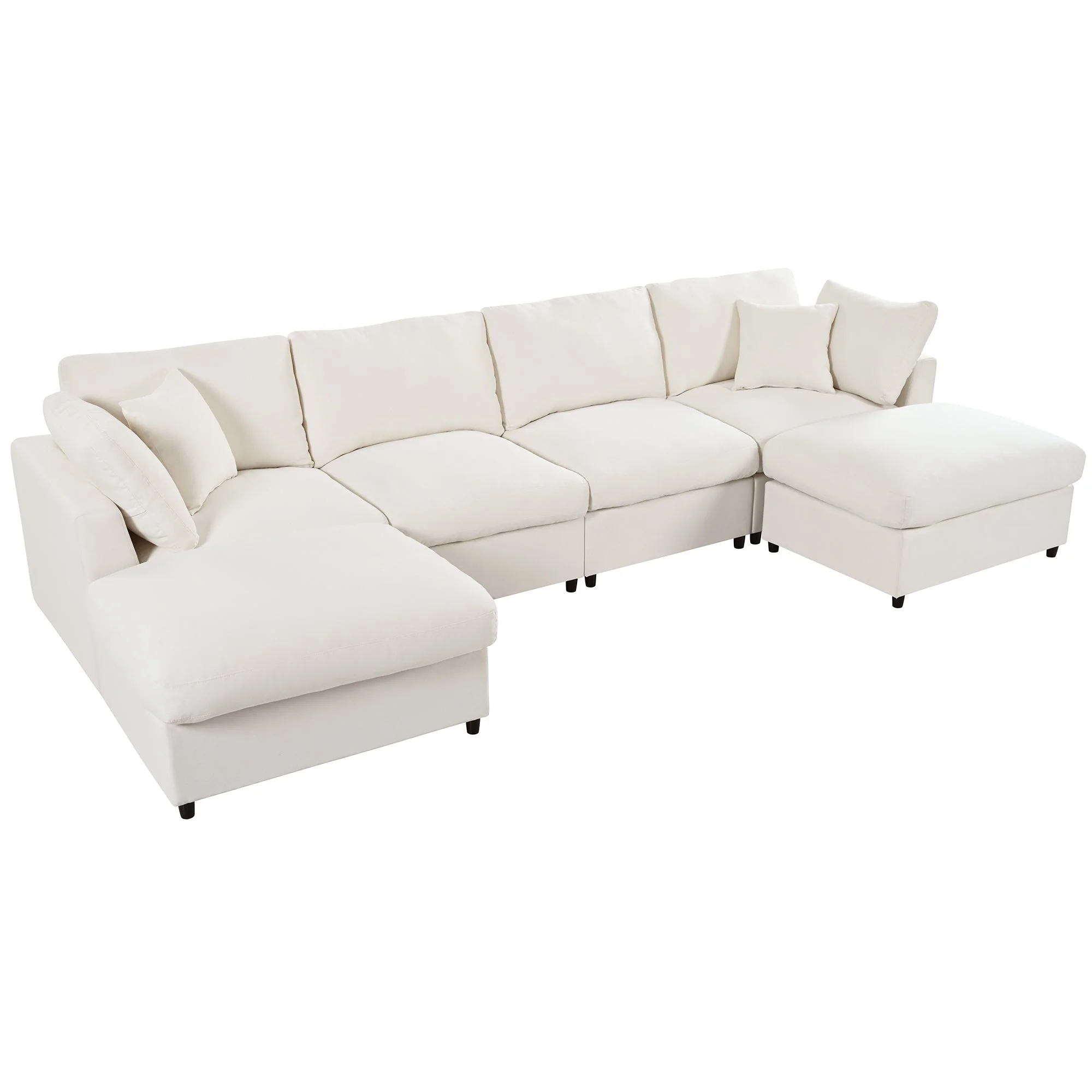 Modern Modular Chenille U-Shaped Sectional Sofa with Two Ottomans