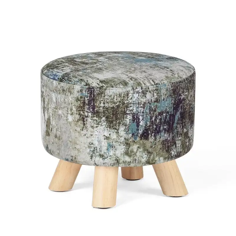 Adeco Modern Round Padded Upholstered Ottoman Footrest Stool