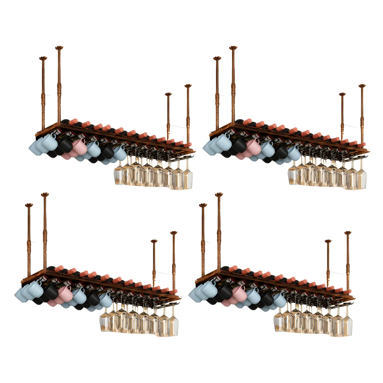 Industrial Metal Hanging Wine Rack with Glass Holder