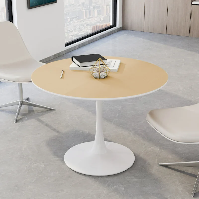 Modern Dining Table with Round Table Top & Metal Base