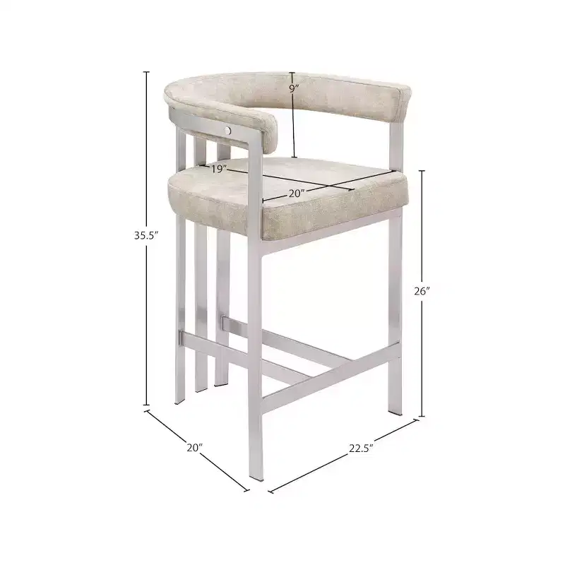 Meridian Furniture,Marcello Beige Velvet Counter Stool, Set of 2