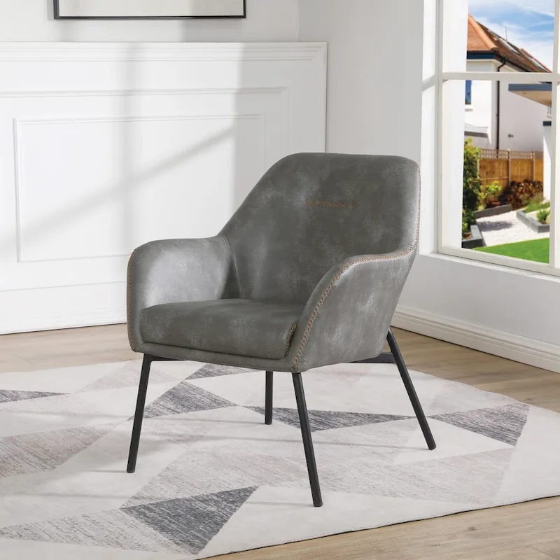 Brooks Accent Chair in Faux Leather with Stitch and Black Legs