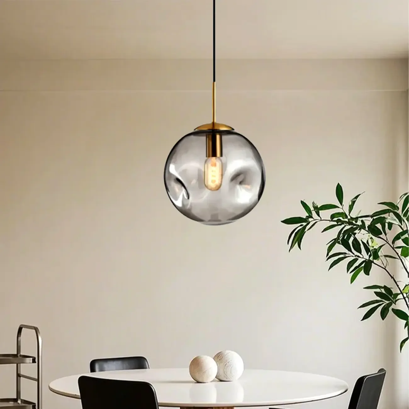 Smoky Glass Irregular Globe Pendant Light for Bedroom