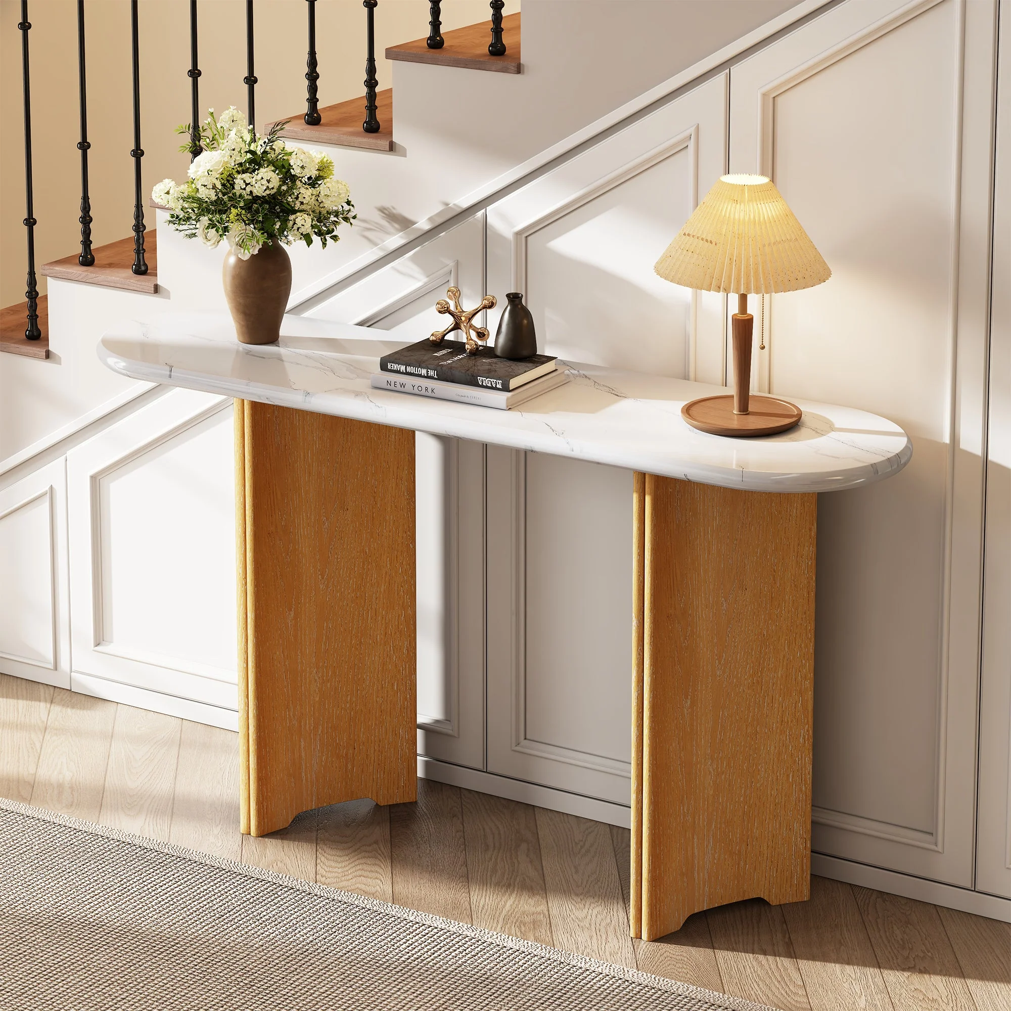 Walker Edison | Oval Faux Marble Top Console Entryway Table