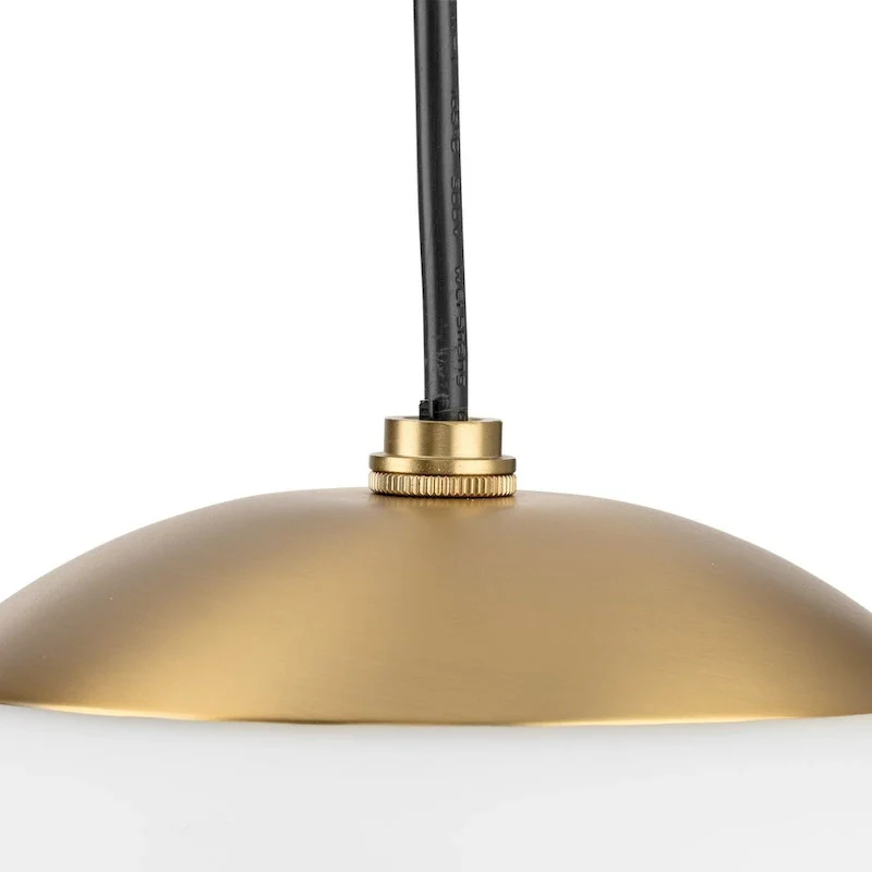 Atwell Collection Brushed Bronze and Opal Glass Globe Medium Hanging Pendant Light - 10 in x 10 in x 10.5 in