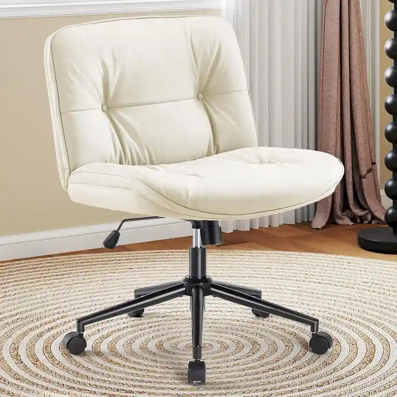 Khaki / Beige / Black PU Leather Armless Desk Chair with Wheels, 360° Swivel, Single Seat