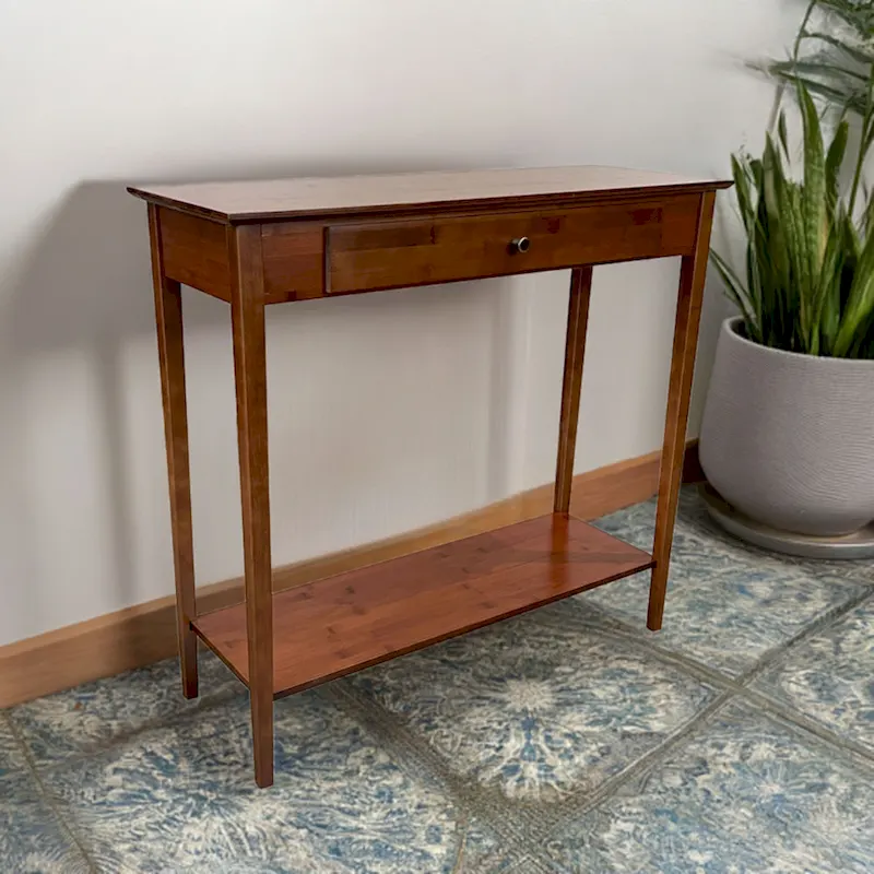 Solid Bamboo 2-Tier Console Table with Drawer