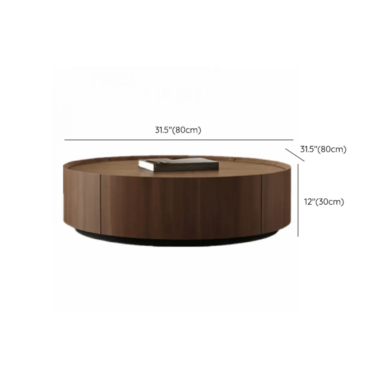 Brown Nesting Tray Wooden Round Coffee Table with 2 Drawers