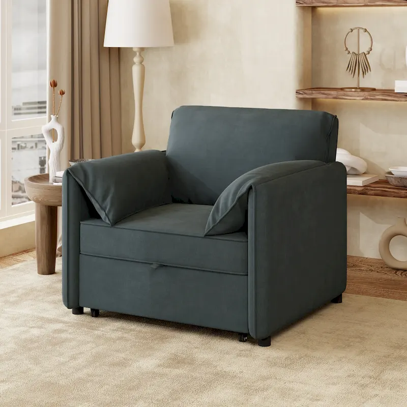 Roomfitters Convertible Sofa Bed, 3 in 1 Sleeper Chair with Adjustable Backrest and Thick Cushions, Linen Frame