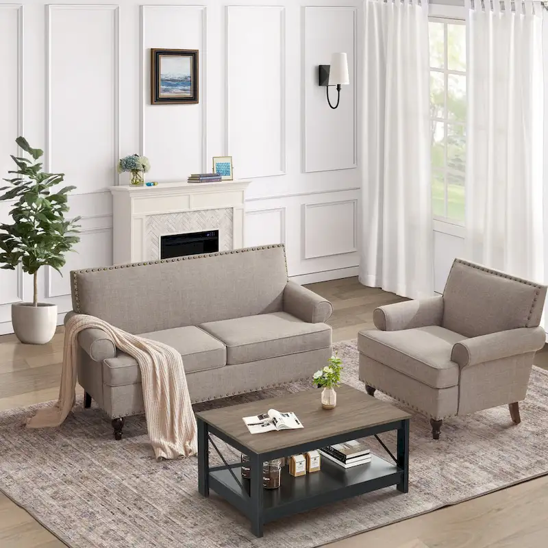 HUIMO Fabric Arm Chair and Loveseat Set