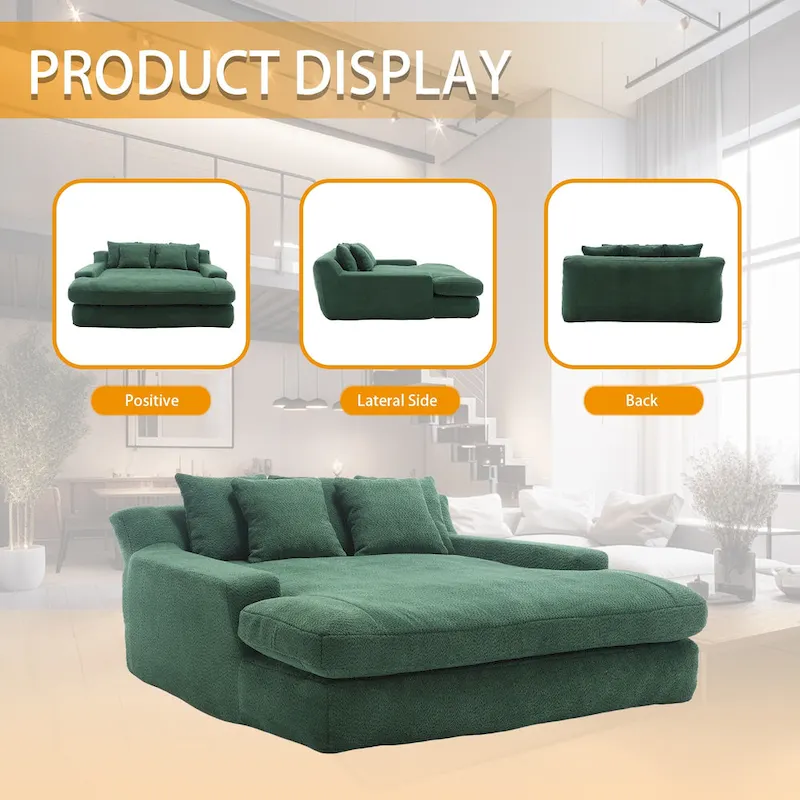 Chenille Upholstered 2-seater Deep Seat lazy sofa bed With 5 back pillows