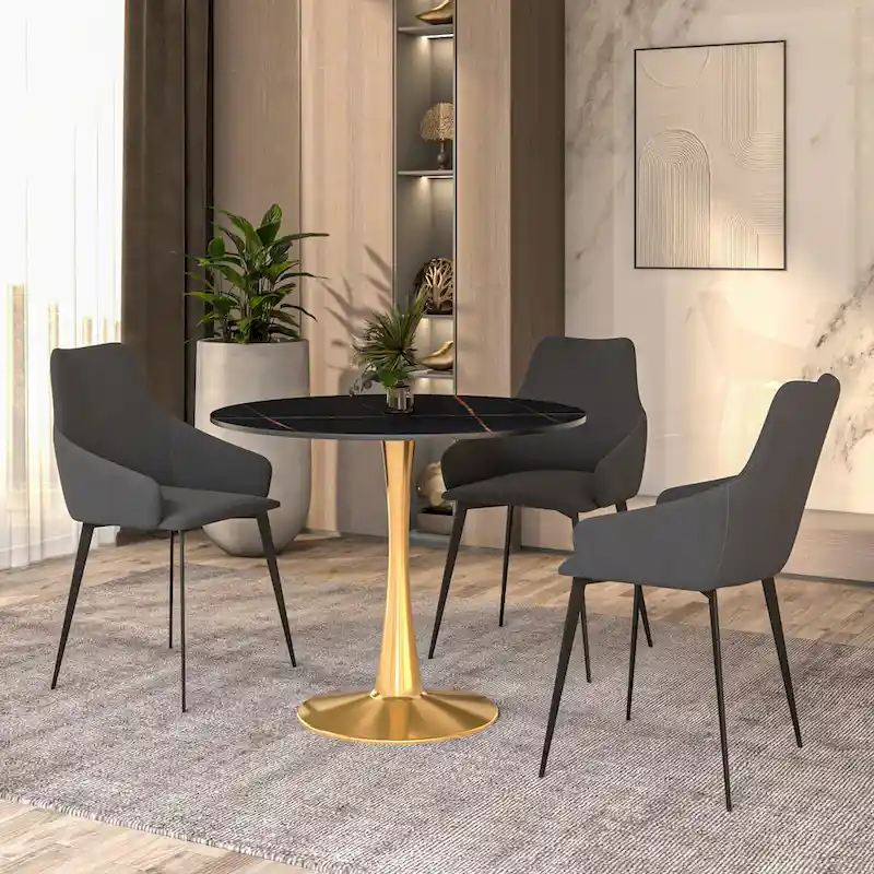 31 Round Dining Table (4-Seater) — Sintered Stone Top, Gold Steel Base; Suitable for Kitchens and Dining Rooms