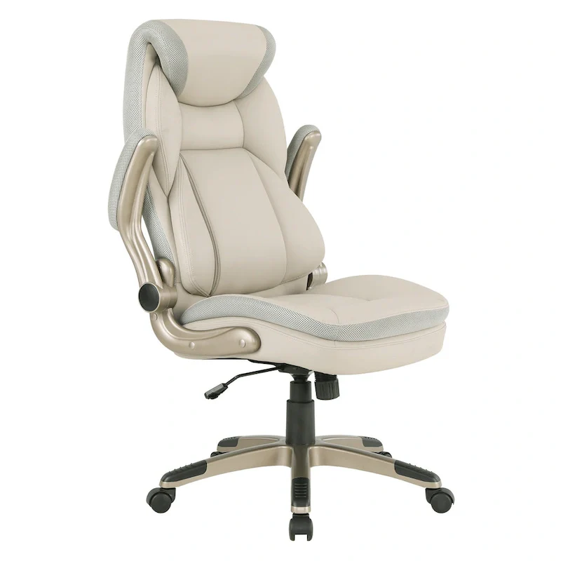 Executive Bonded Leather Office Chair with Lumbar Support, Locking Tilt and Flip Arms – Taupe / Black / Charcoal, for 1 Person