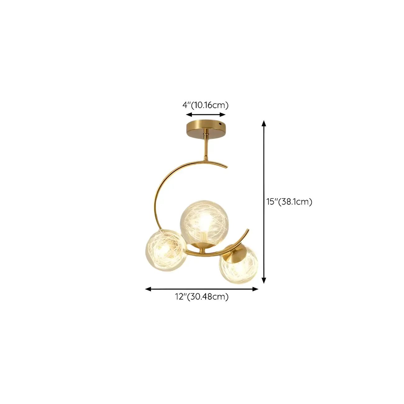 Modern Globe Glass Metal Gold Semi Flush Ceiling Light
