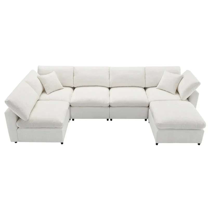 Modular Chenille Cloud Sofa Bed, Convertible U Shaped Sleeper Sofa