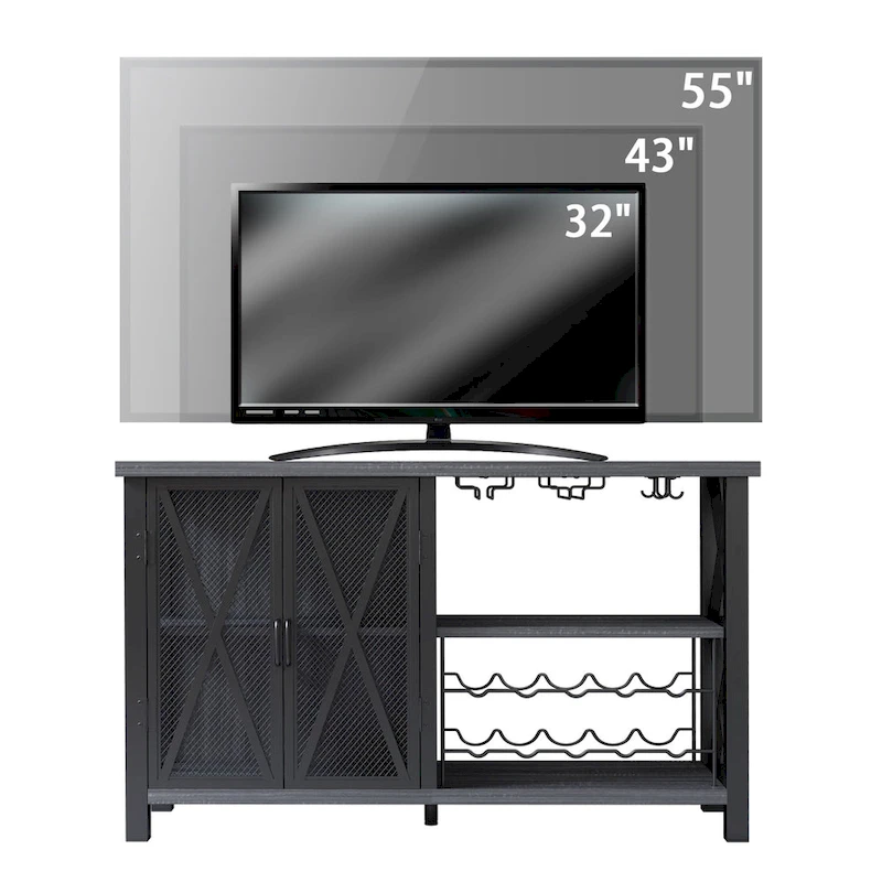 Myhozm Buffet Bar Cabinet with Wine Rack, Modern Buffet/Sideboard Wine Bar Dining Server, Grey/Brown