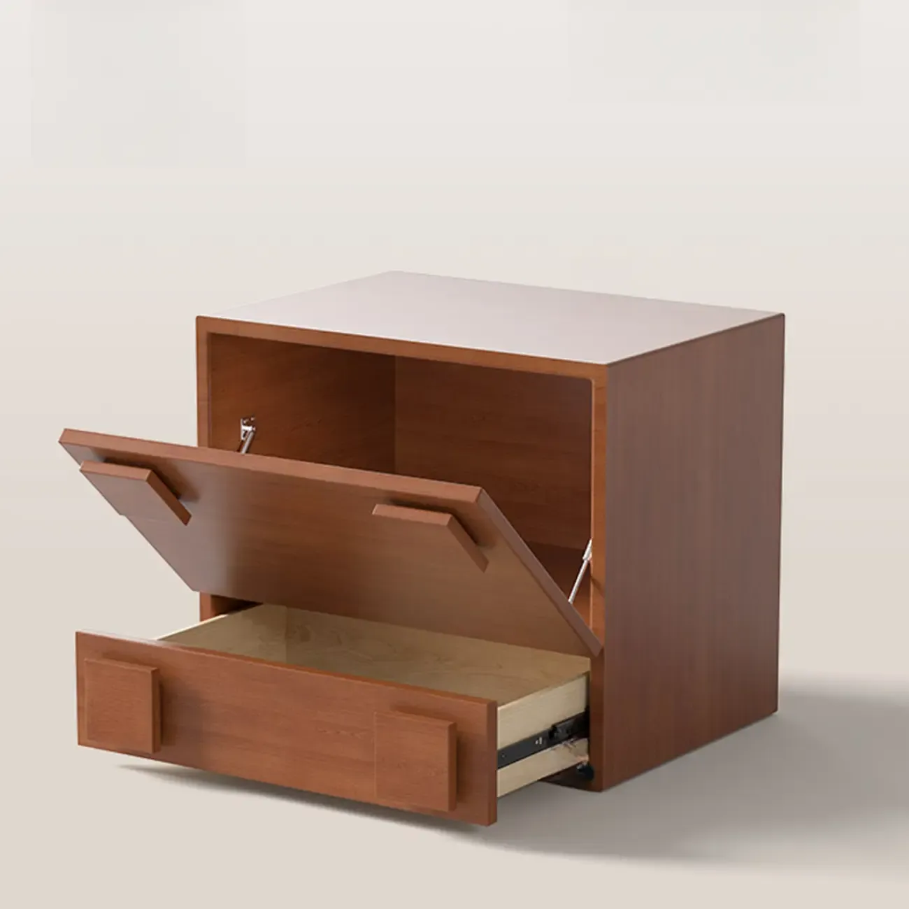 Cubical Solid Wood Double Drawer Nightstand in Nut-Brown
