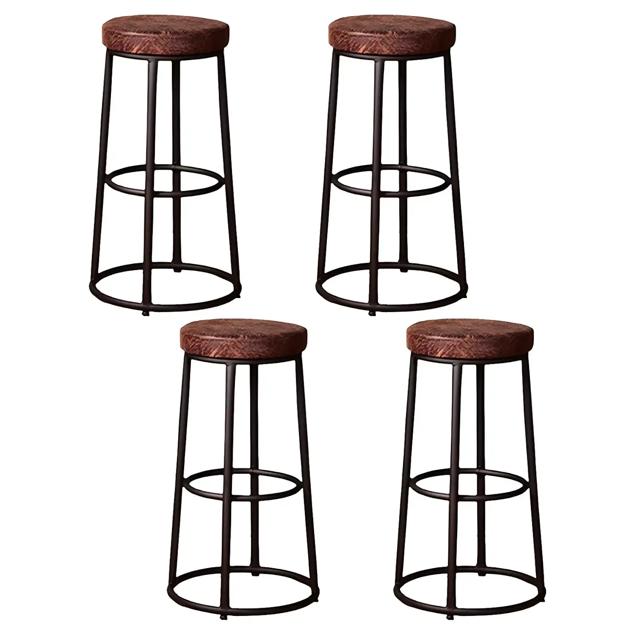 Backless Industrial Round Wooden Bar Stools