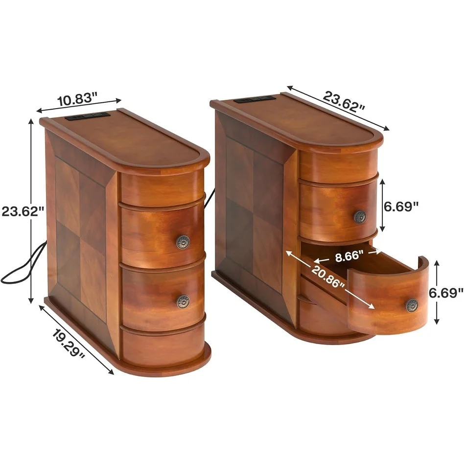 Solid Wood Chairside End Table, Two-Drawer Narrow Side Table Slim