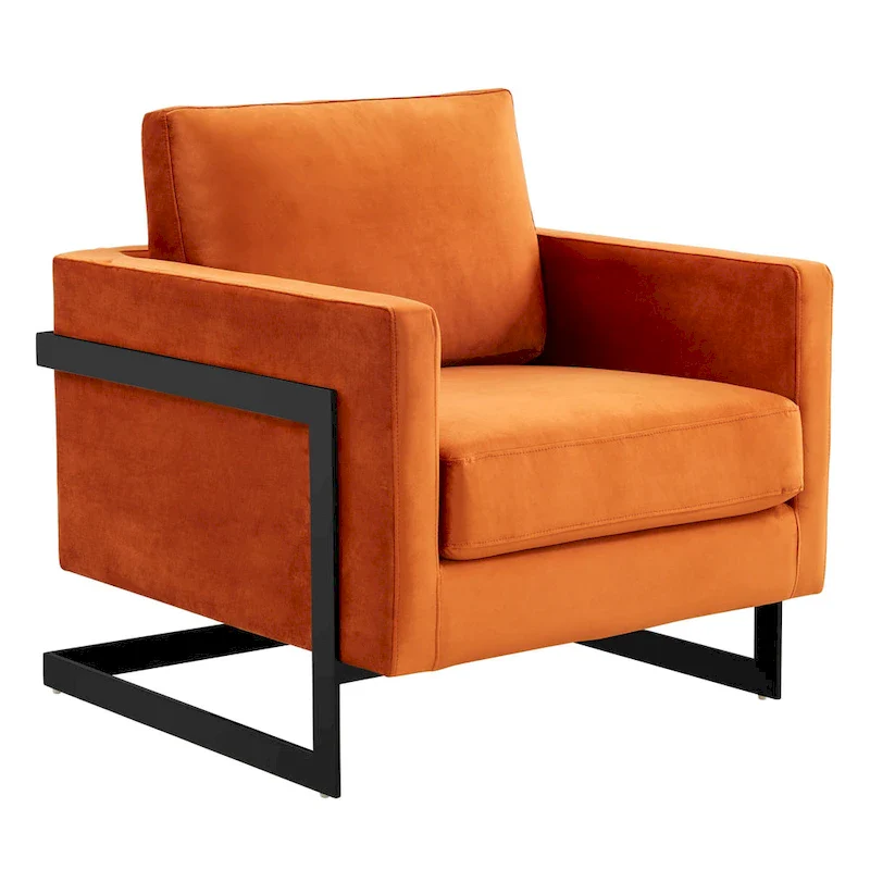 LeisureMod Lincoln Modern Velvet Arm Chair with Black Steel Frame - 35