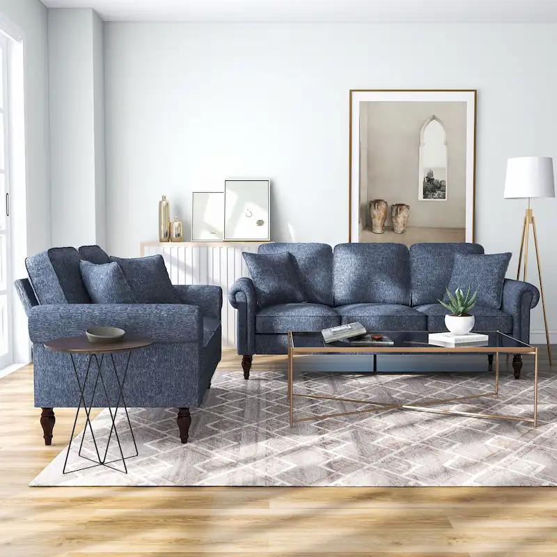 Igny Traditional Chenille Rolled Arms 2-Piece Living Room Set by Furniture of America