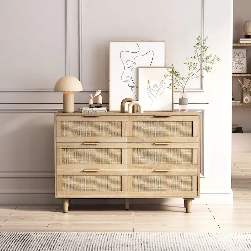 6-Drawers Rattan Storage Cabinet Rattan Drawer