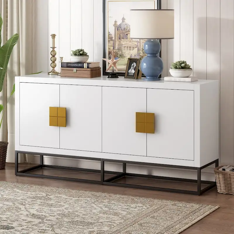 Modern 4-Door Sideboard with 3 Adjustable Shelves - MDF Storage Cabinet for Dining Room Kitchen - Elegant Design