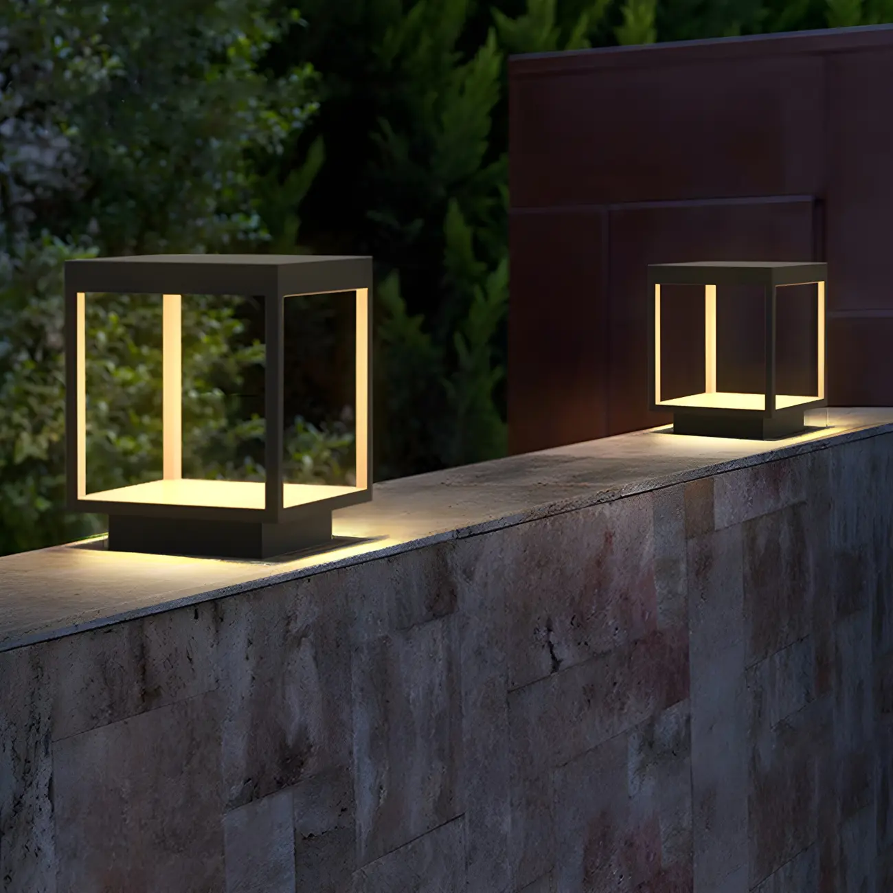 Black Metal Open Cube Ambient Post Cap Light