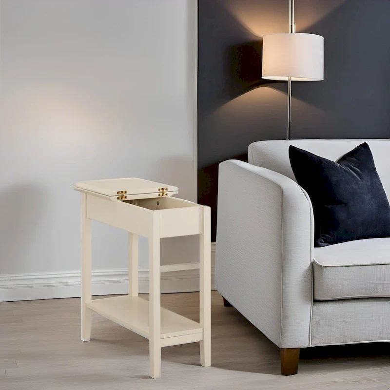 Narrow Flip-Top End Table with Drawer & Shelf, Gray/Black/Espresso/Cream/White/Cherry