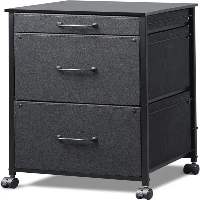 Mobile File Cabinet - 3 Drawers - Wood Top - Steel Frame - Rolling