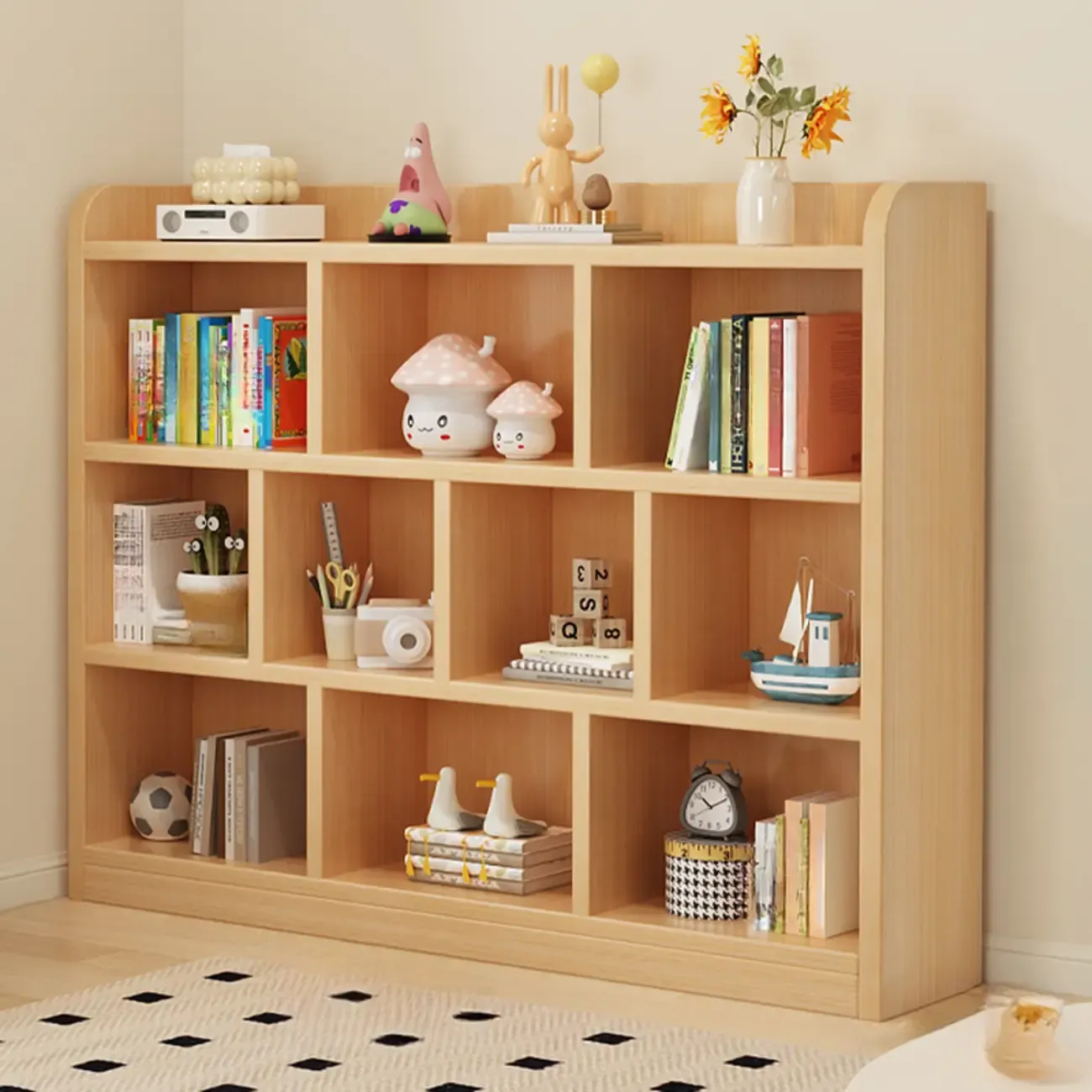 Natural Finish Durable Wooden 10-Cube Open Bookcase