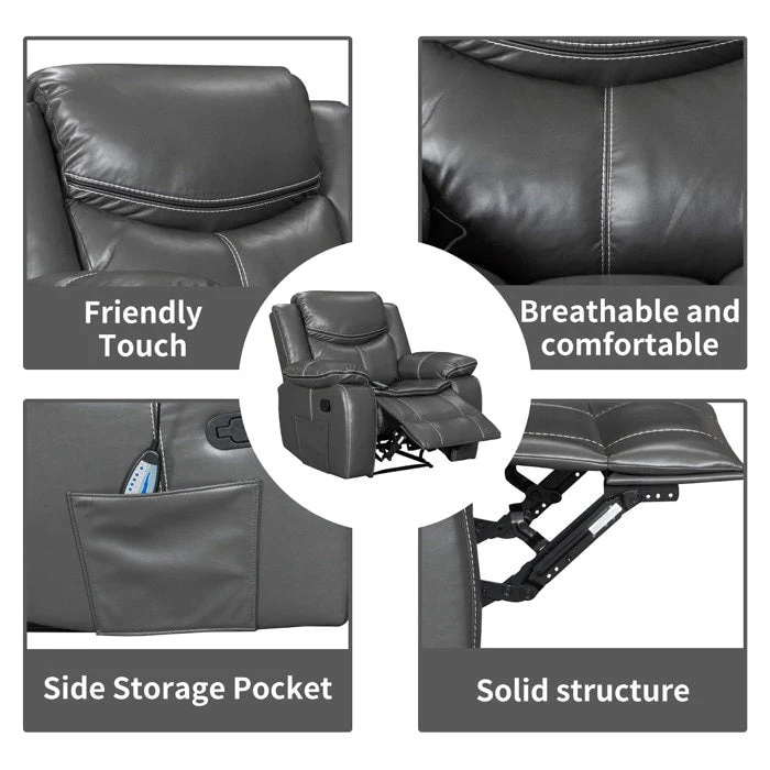 Wide Seat Durable Leather Massage and Heat Recliner